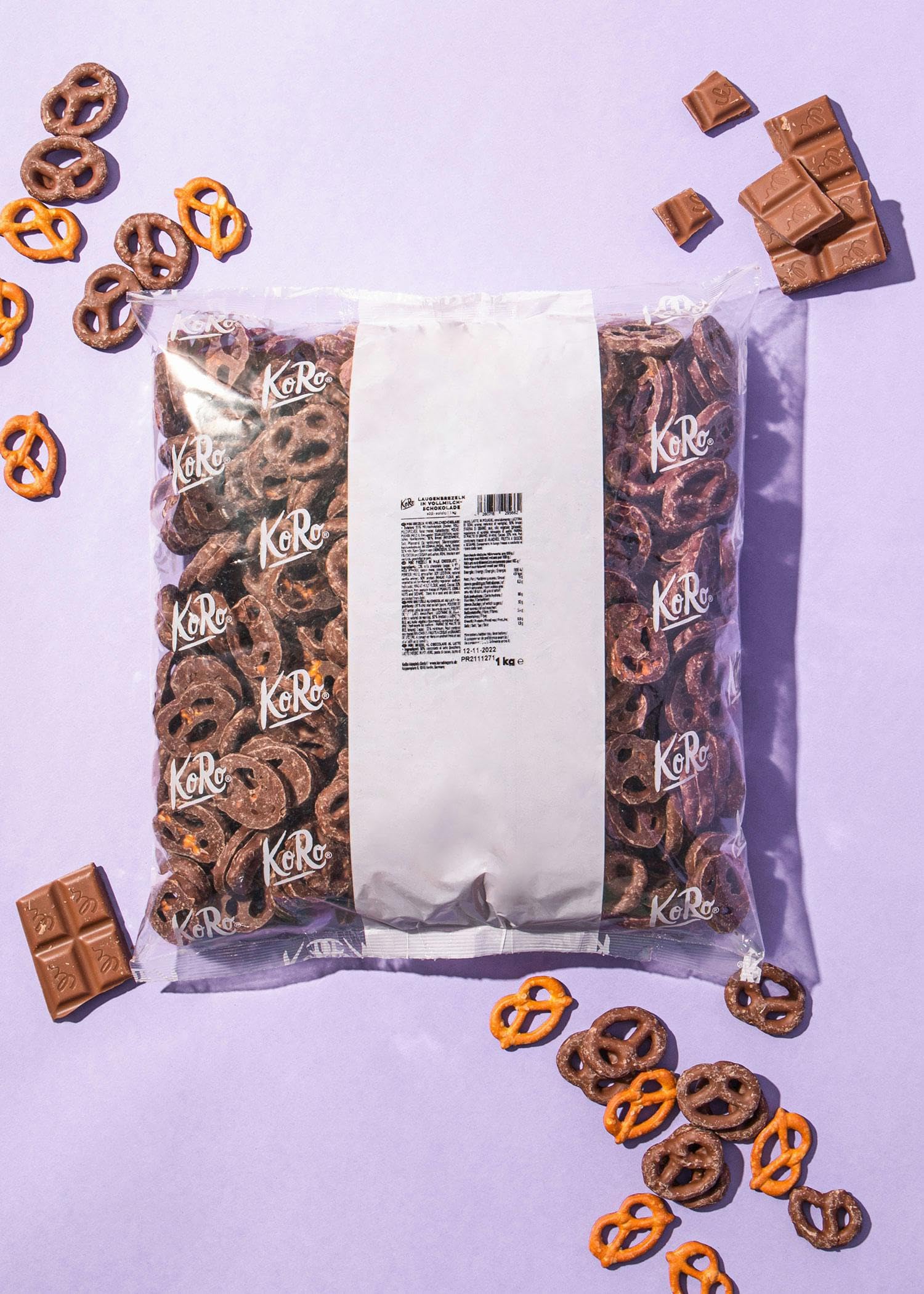 KoRo - Bretzels au chocolat au lait 1 kg - Le sucré rencontre le salé - Biscuits salés croquants, enrobés de chocolat onctueux - Le snack pour les fêtes et les soirées cinéma