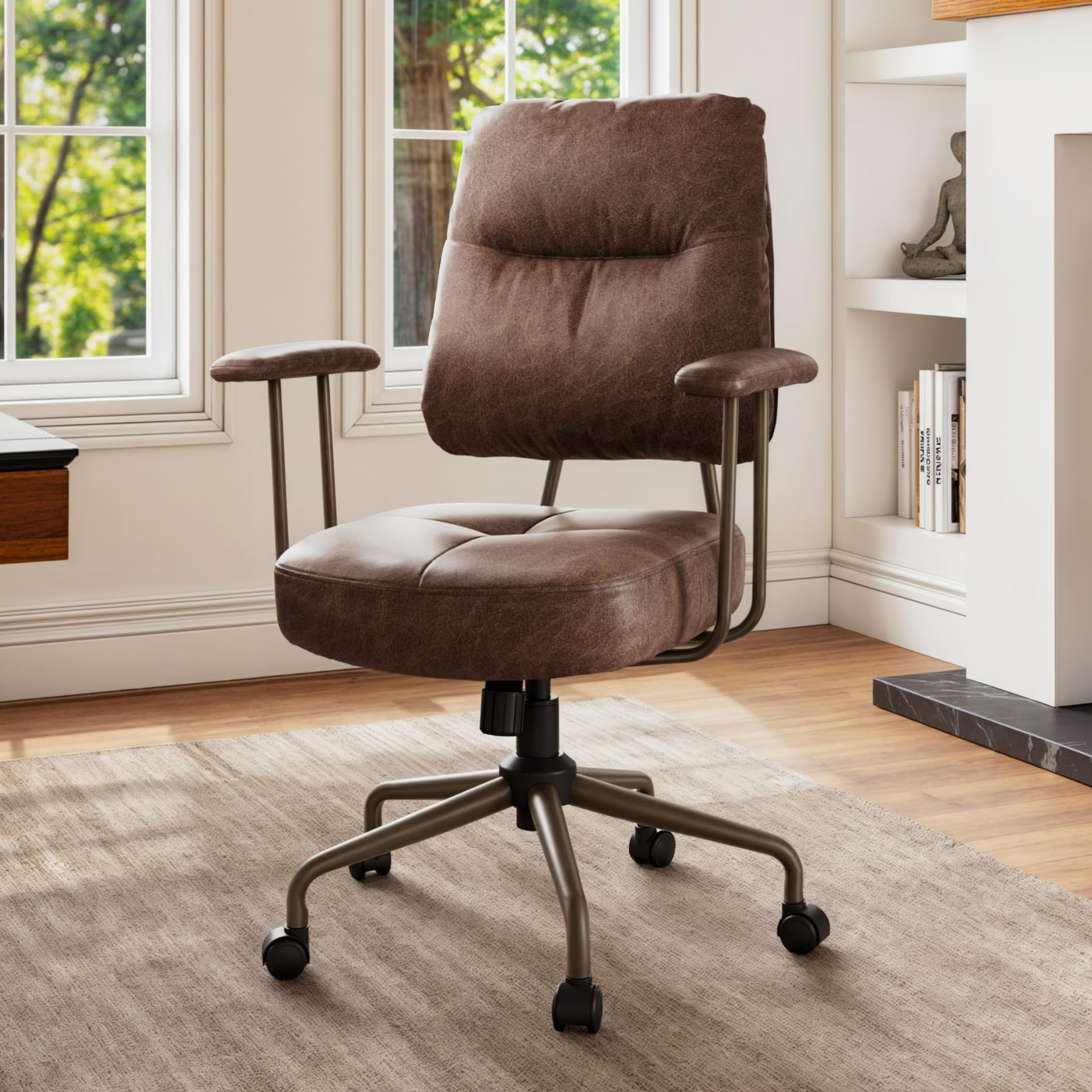 EUREKA ERGONOMIC Mid Century Vintage Office Chair for Home, Faux Suede Fabric Computer Chair with Arms, Executive Swivel Chair for Office/Living Room/Bedroom (Brown) — image 1