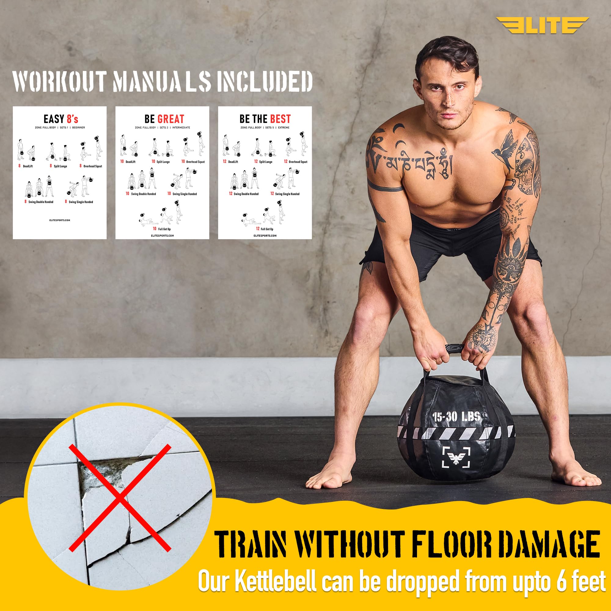 Kettlebell Sandsack - Heavy Duty Sand Weights Bag for Cross Training, Krafttraining, Workout, Functional Fitness, Adjustable Weight, Durable Training Equipment for Home & Gym (Ungefüllt)