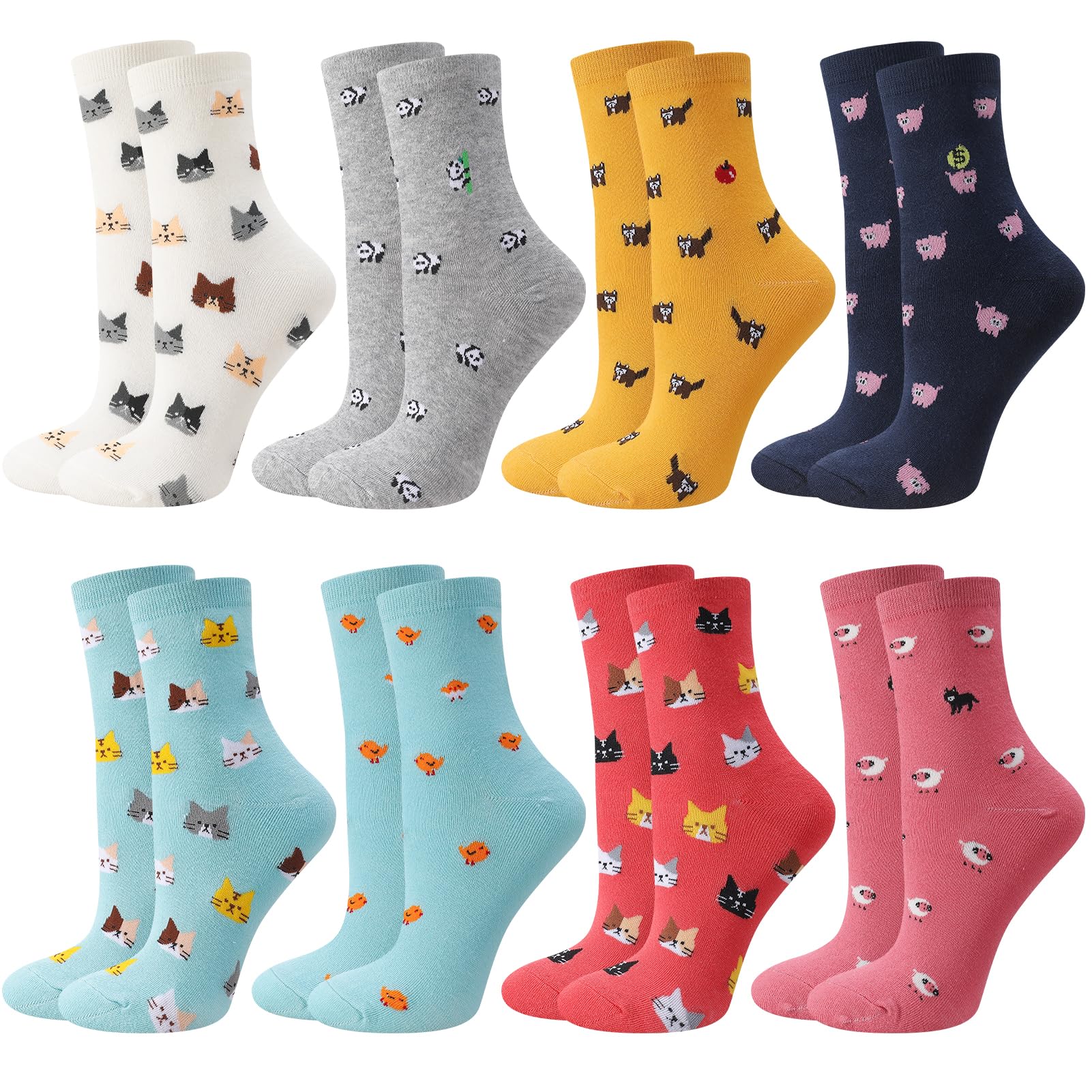 Utensilsto 8 Paar Socken Damen 35-38 Lustige Bunt Socken Damensocken mit Tier Motiv Witzige Cartoon Baumwollsocken Geschenke für Frauen Katzenliebhaber Geschenkideen