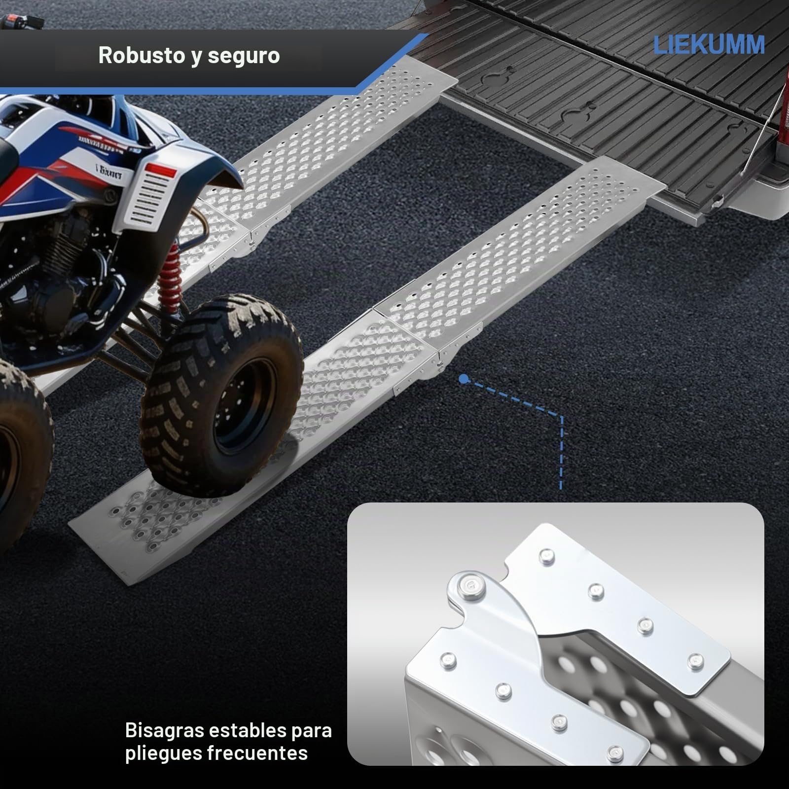 LIEKUMM 2 rampas de acceso de aluminio, capacidad de carga de 400 kg, 150 x 23 cm, plegables, para remolques, motos, para automóviles, rampas de carga ligeras para escaleras, ATV, UTV, quad, bicicleta