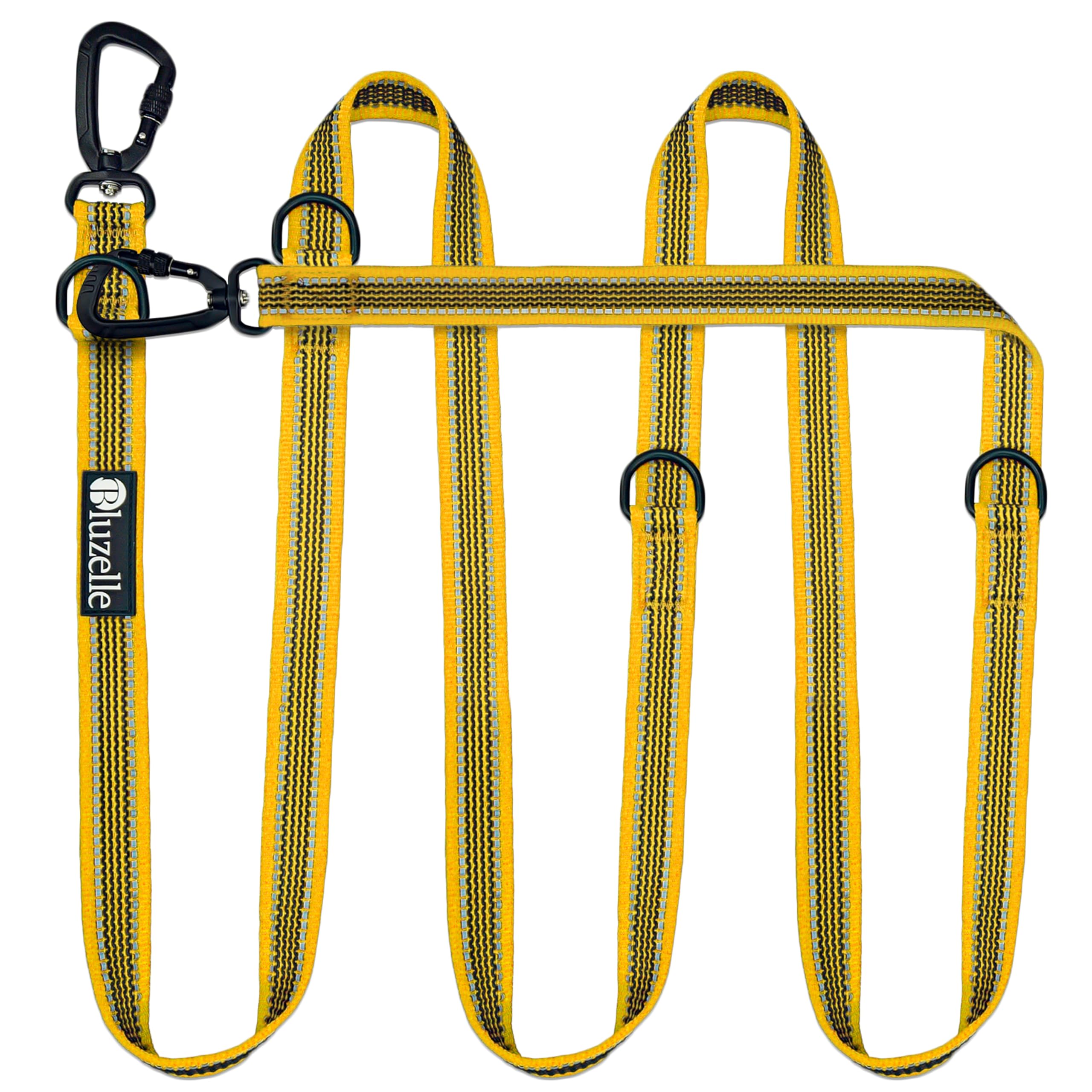 bluzelle Correa Perros Grandes hasta 100kg, Resistente Correa Doble 3M para 2 Perros, Ajustable Multiuso, Reflectante y Engomado, 2X Gancho Mosquetón Extra Robusto de Almunio 360°, Color:Amarillo