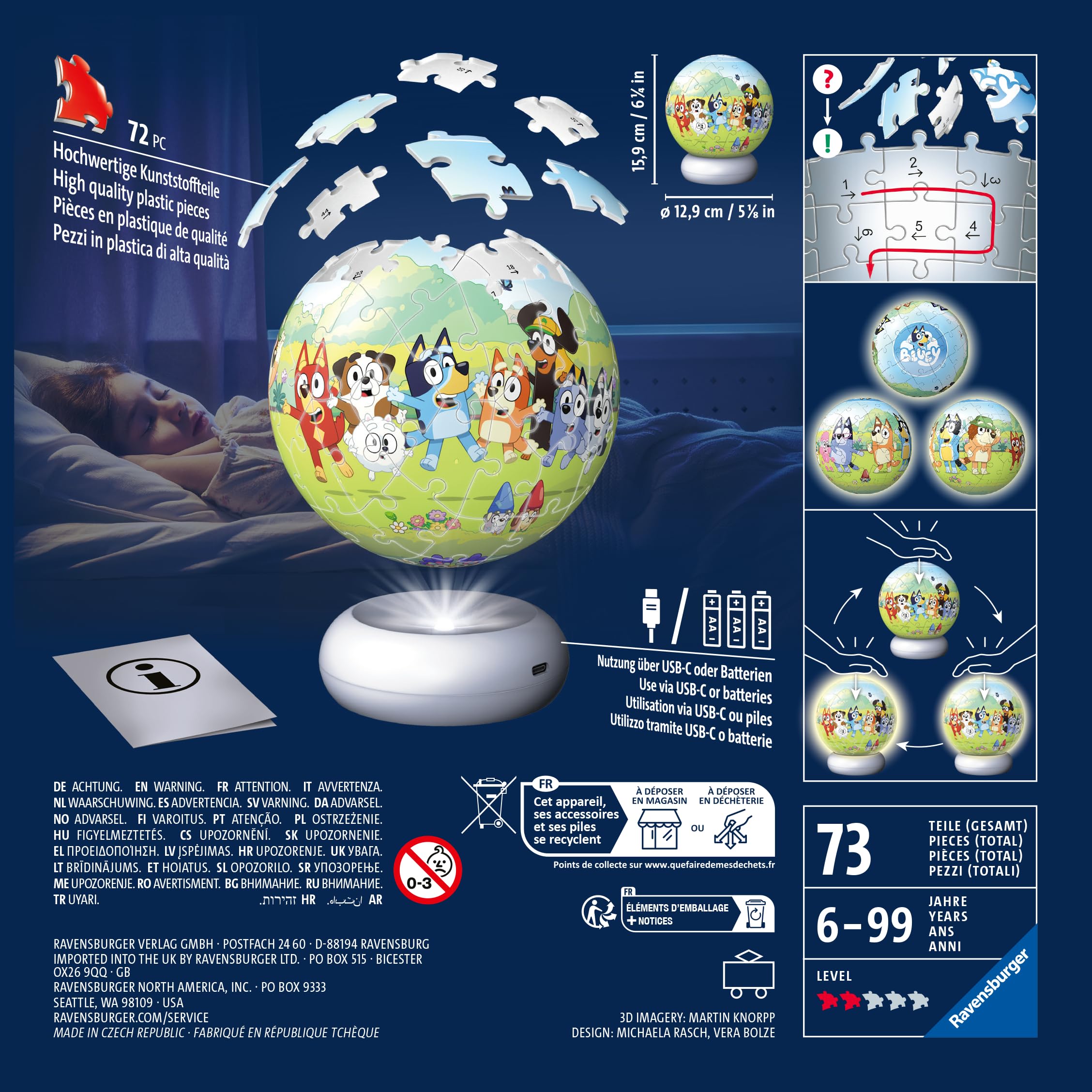 3D Puzzle-Ball Nachtlicht Bluey: Erleben Sie Puzzeln in der 3. Dimension!