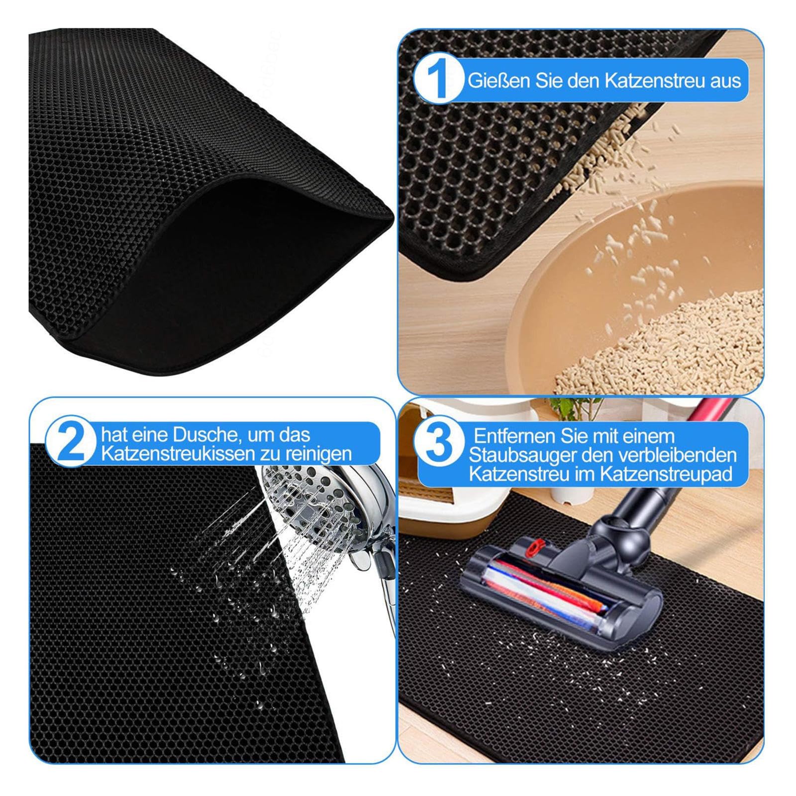 Mata do żwirek dla kotów, 60 x 90 cm/116 x 66 cm, podwójna warstwa designerska, mata przeciw moczowi i wodoszczelnemu materiałowi, kontrola rozsypywania Easy Clean, 26 x 46 cali, beżowa