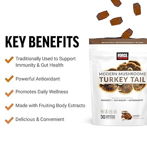 Miniatura 2 de FORCE FACTOR Modern Mushrooms Soft Chews, Suplemento de hongos de cola de pavo para apoyar la inmunidad, la salud digestiva y la vitalidad,