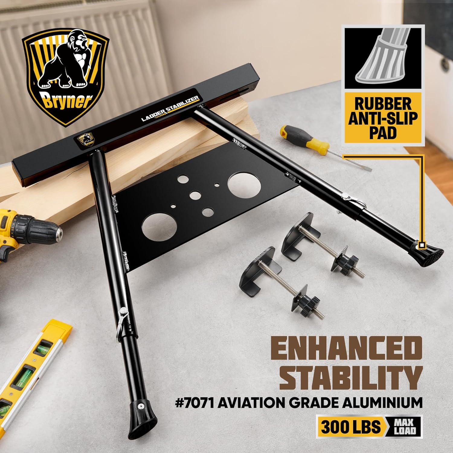 Ladder Stabilizer, Extension Ladder Stabilizer for Roof Wall Standoff Ladder Accessory Safety Stability Aviation Grade Aluminium, Adjustable Length 22-29.5In Ladder Stabilizer