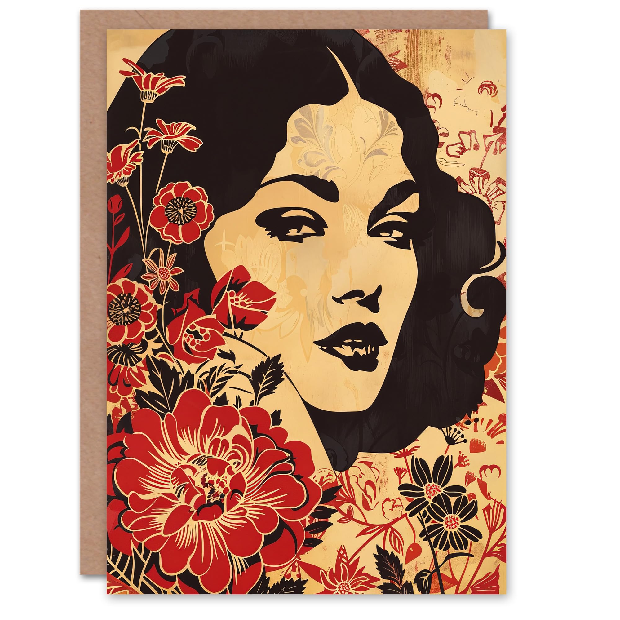 Artery8 Beauty in Bloom Woman Floral Portrait Design Greeting Birthday Card Him Her All Blank