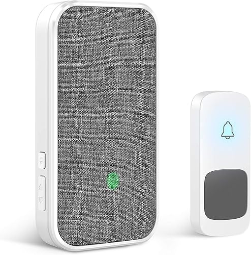 Timbre inalámbrico, timbre de puerta remoto inalámbrico de largo alcance de 1300 pies con acabado de tela, timbre inalámbrico portátil Coolqiya con