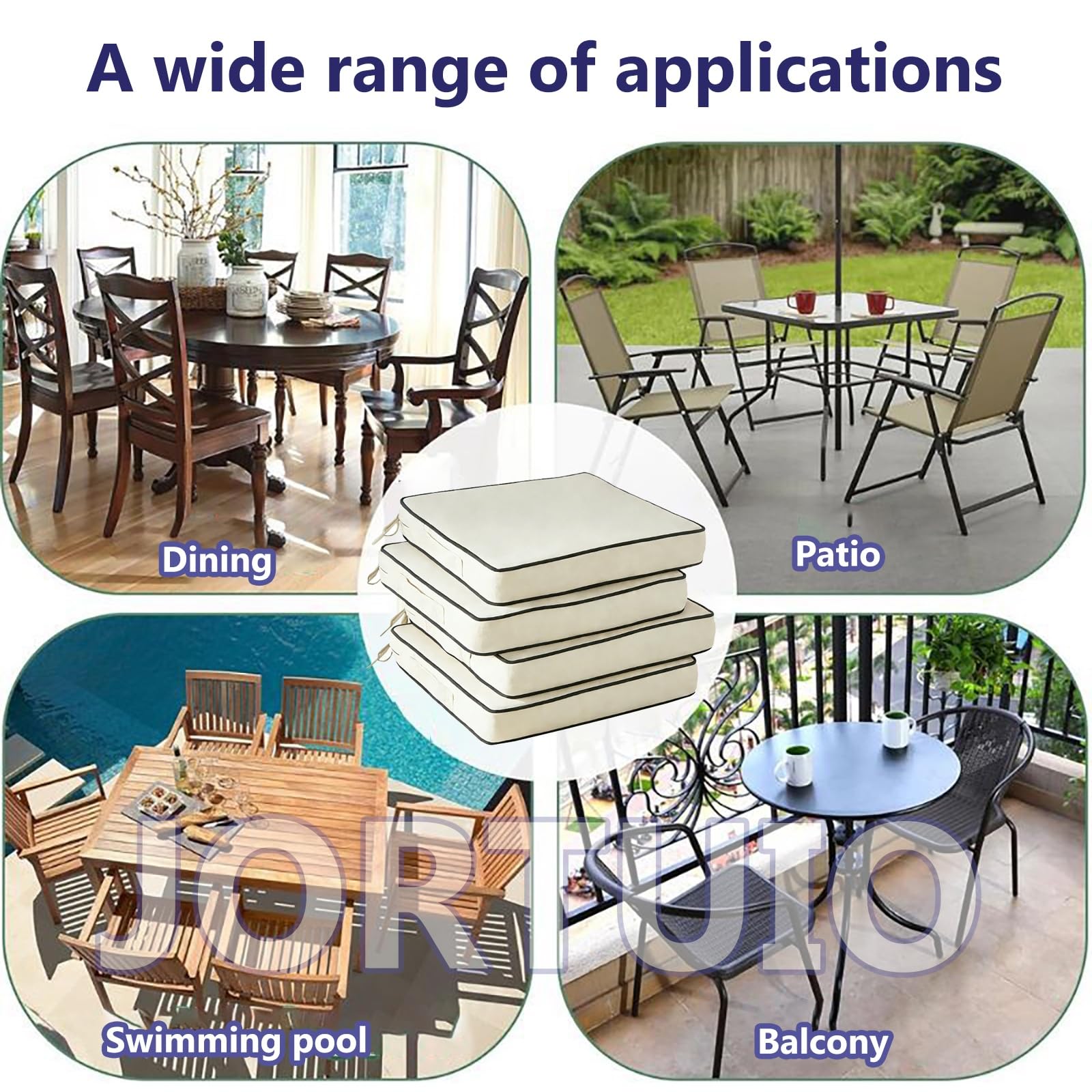 Lot de 2 Galette de Chaise d'extérieur de Jardin Imperméables avec Attaches - 50/45/40/35cm Carrés Coussins de Siège Déhoussable for Patio,Jardin, Cuisines, Salle à Manger(Beige,50x50x5cm)