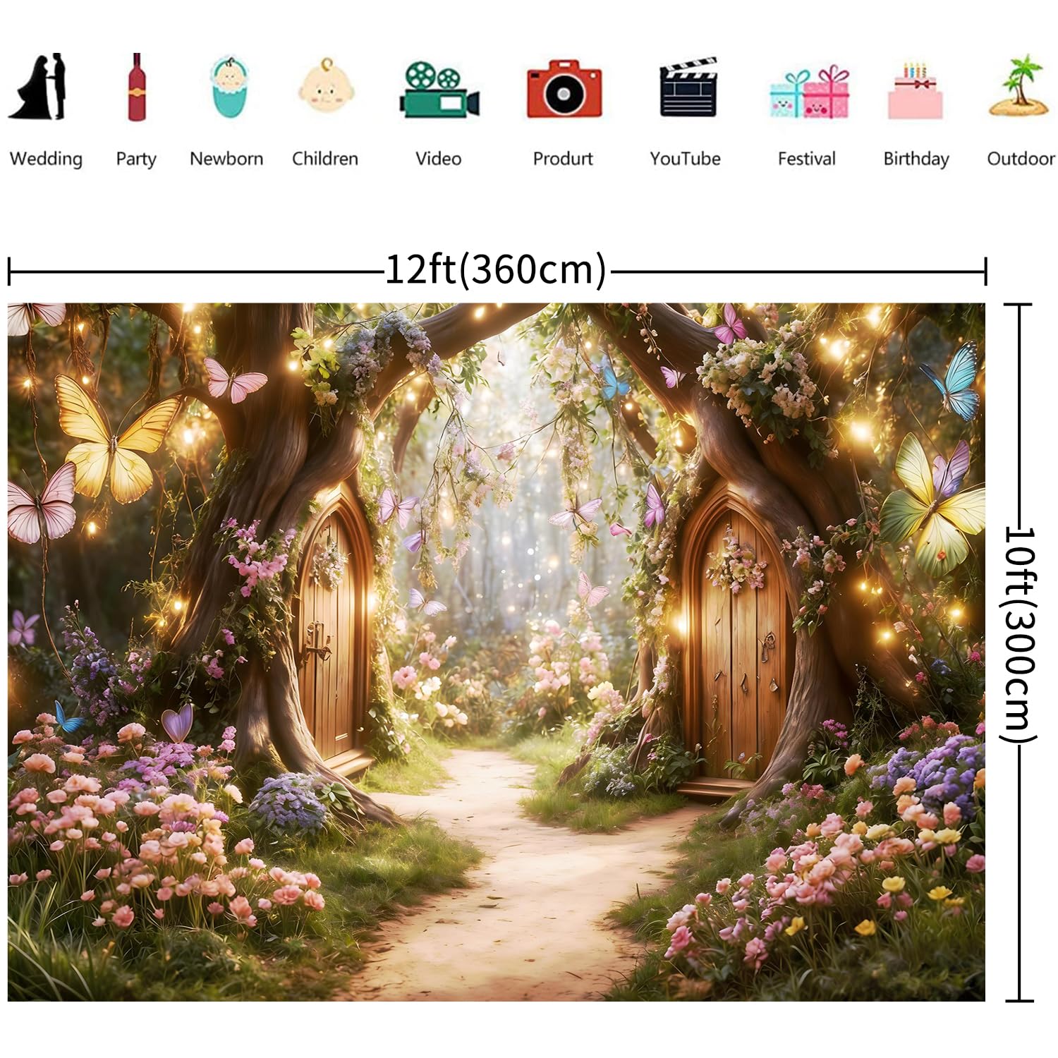3.6x3m Sfondo Foresta incantata Magico Giardino delle meraviglie Floreale Farfalla Fotografia Sfondo Principessa Ragazze Festa di compleanno Baby Shower Decorazioni Banner Photo Booth Props