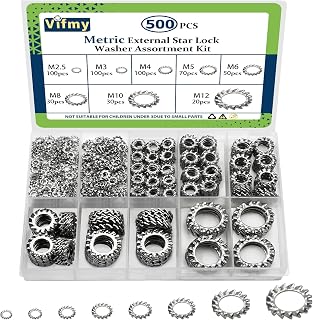 Vifmy 500 Pack External Tooth Lock Washers Kit - Metric M2.5-M12 304 Stainless Steel Star Washers for Secure Fastening