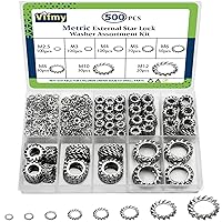 Vista 1 de Kit de Arandelas de Bloqueo de Diente Externo Vifmy (Paquete de 500), M2.5 M3 M4 M5 M6 M8 M10 M12 Métricas Juego de Arandelas de Estrella Externa