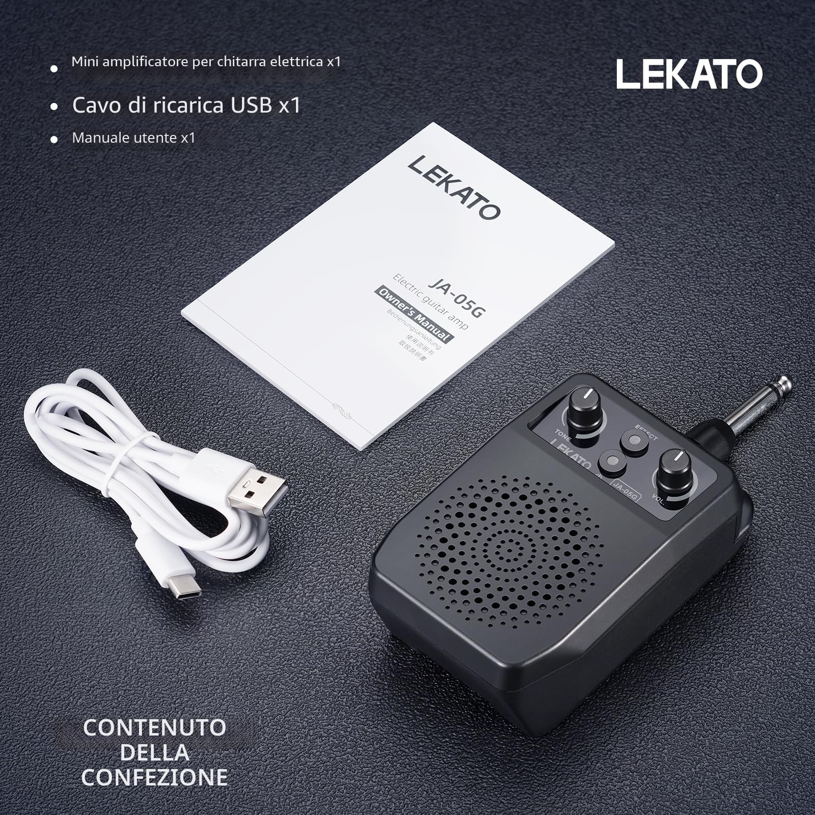 LEKATO Mini Amplificatore per Chitarra Portatile Ricaricabile Bluetooth, Multieffetti con Riverbero Distorsione Overdrive Clean