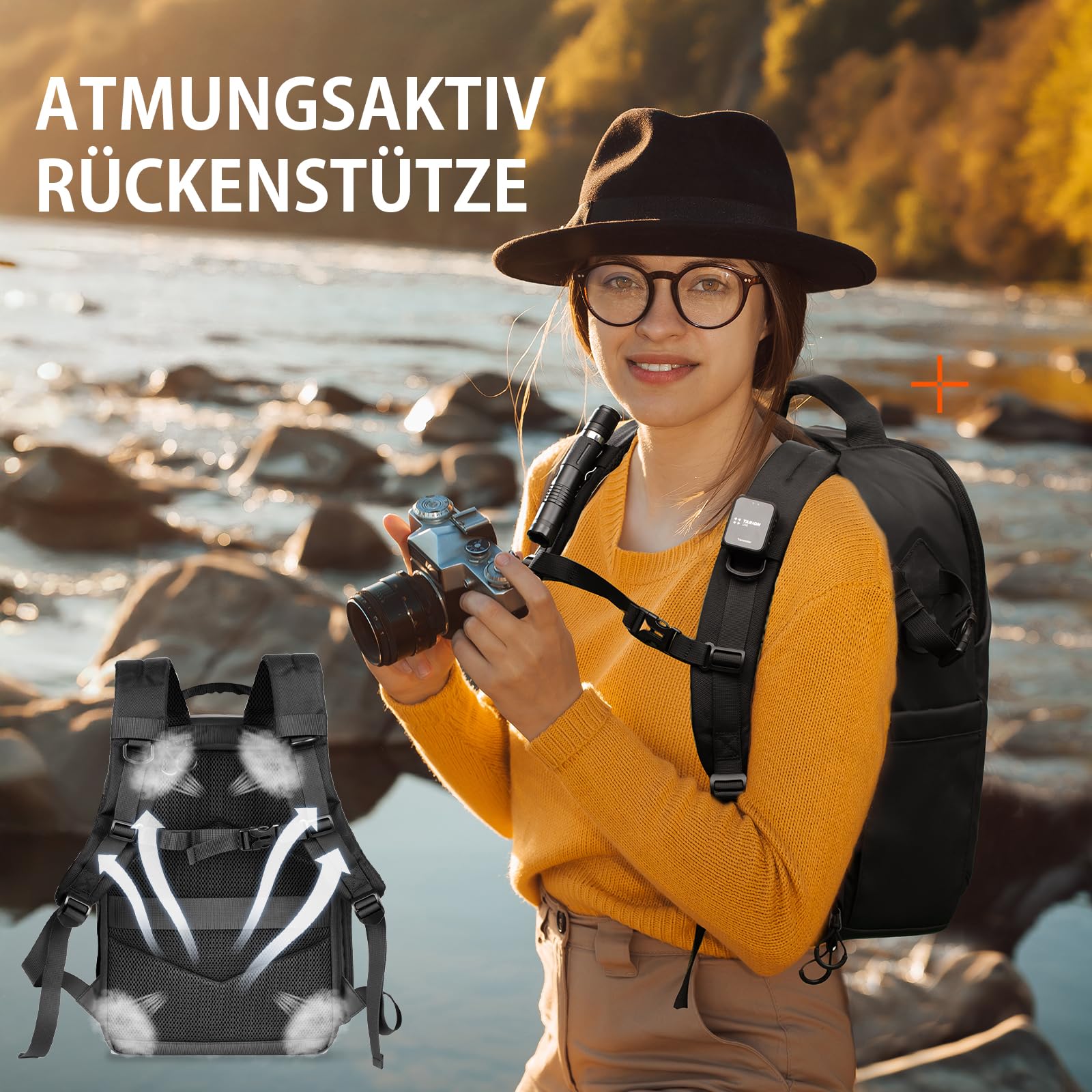 TARION Kamerarucksack Wasserdicht Fotorucksack SLR Kameratasche Kamera Rucksack mit 14 Zoll Laptopfach und Regenschutz für Spiegelreflexkameras-Schwarz