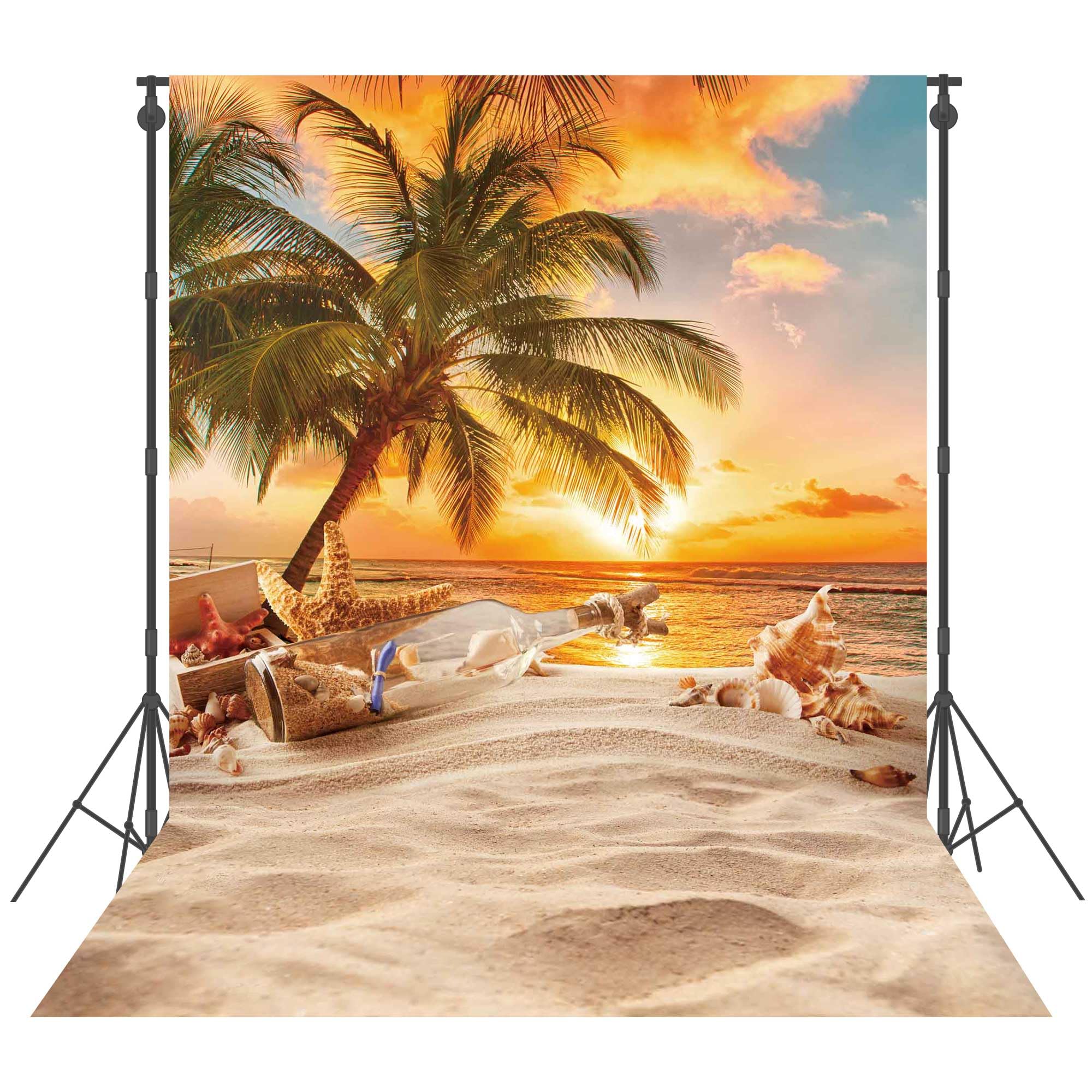 Msocio 8X10ft Polyester Summer Beach Seaside Sunset Backdrop Tropical Hawaiian Ocean Palm Tree Photography Background for Aloha Luau Party Decoration