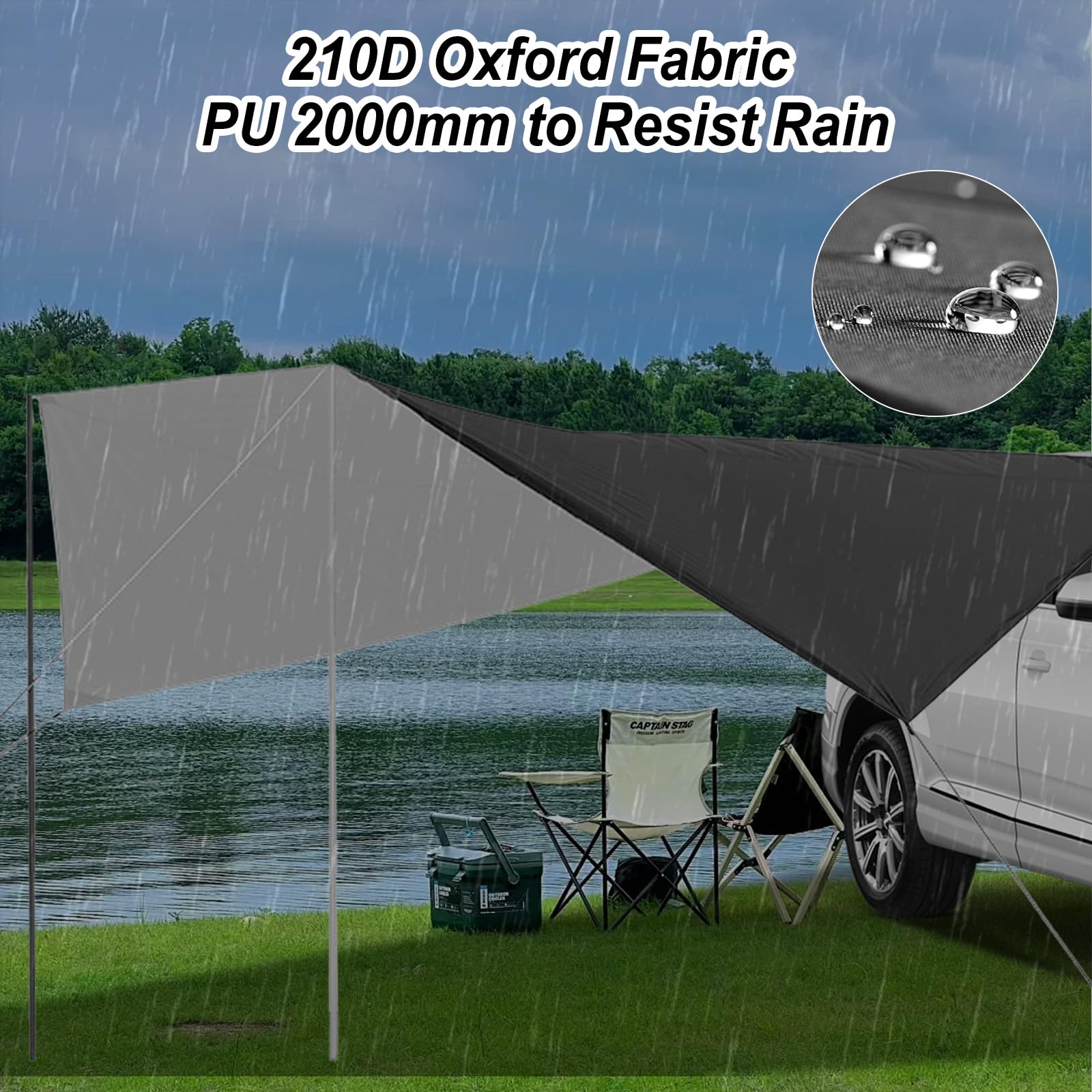 Universal Auto Markise, Sonnenschutz Auto Seitenmarkise Camping Markise für Auto, SUV, LKW, Wohnmobilen, 380 X 280 cm