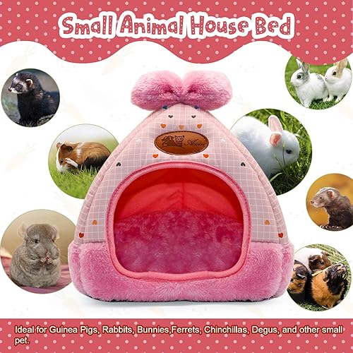 Miniatura 4 de YUEPET Cama de conejito cálida para cuevas de conejillo de indias, linda casa con lazo, escondites grandes, accesorio de jaula para conejos enanos,