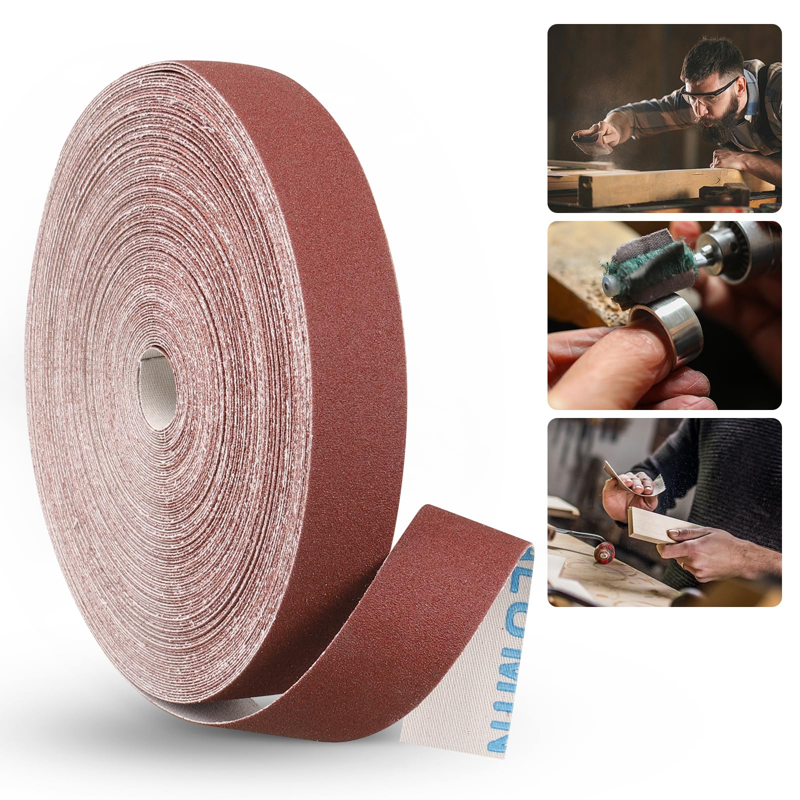 Emery Cloth Roll,180 Grit Continuous Sandpaper Roll 1" x 87 Feet Sandpaper Roll for Wood Furniture Finishing Metal Sanding Automotive Polishing