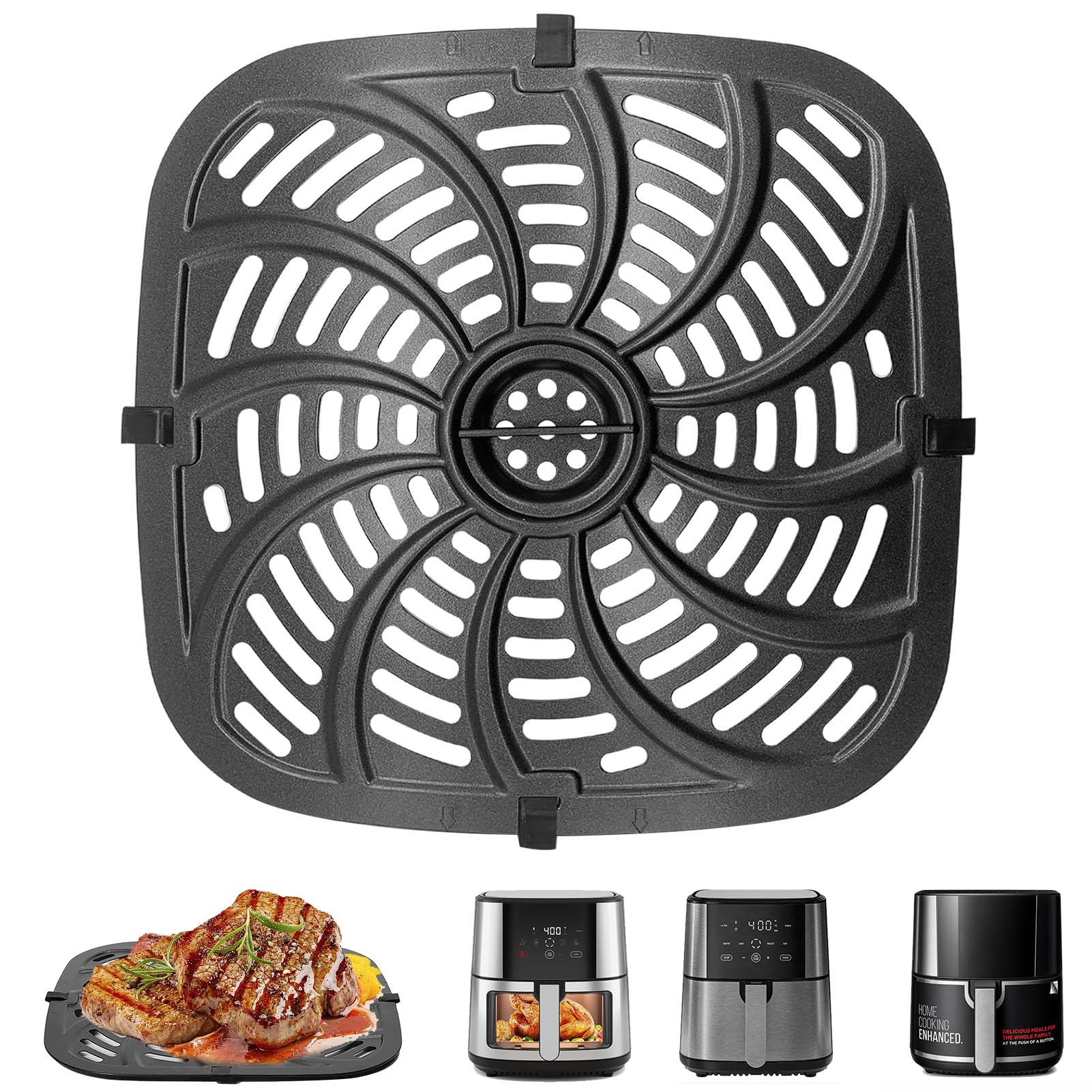 Air Fryer Grill Pan for Chefman TurboFry® Touch Air Fryer, XL 7.5 Litre,Food Grade Non-Stick Air fryer Accessories Replacement Tray Rack Parts Grill Crisper Plate with Rubber Bumpers,Dishwasher Safe