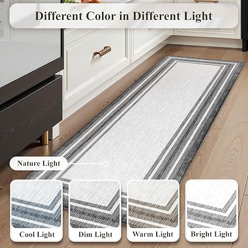 Vista 603 de KIMODE - Juego de 2 tapetes de cocina bohemios, antifatiga, antideslizantes, impermeables, ergonómicos, acolchados, cómodos, para lavandería, Caqui