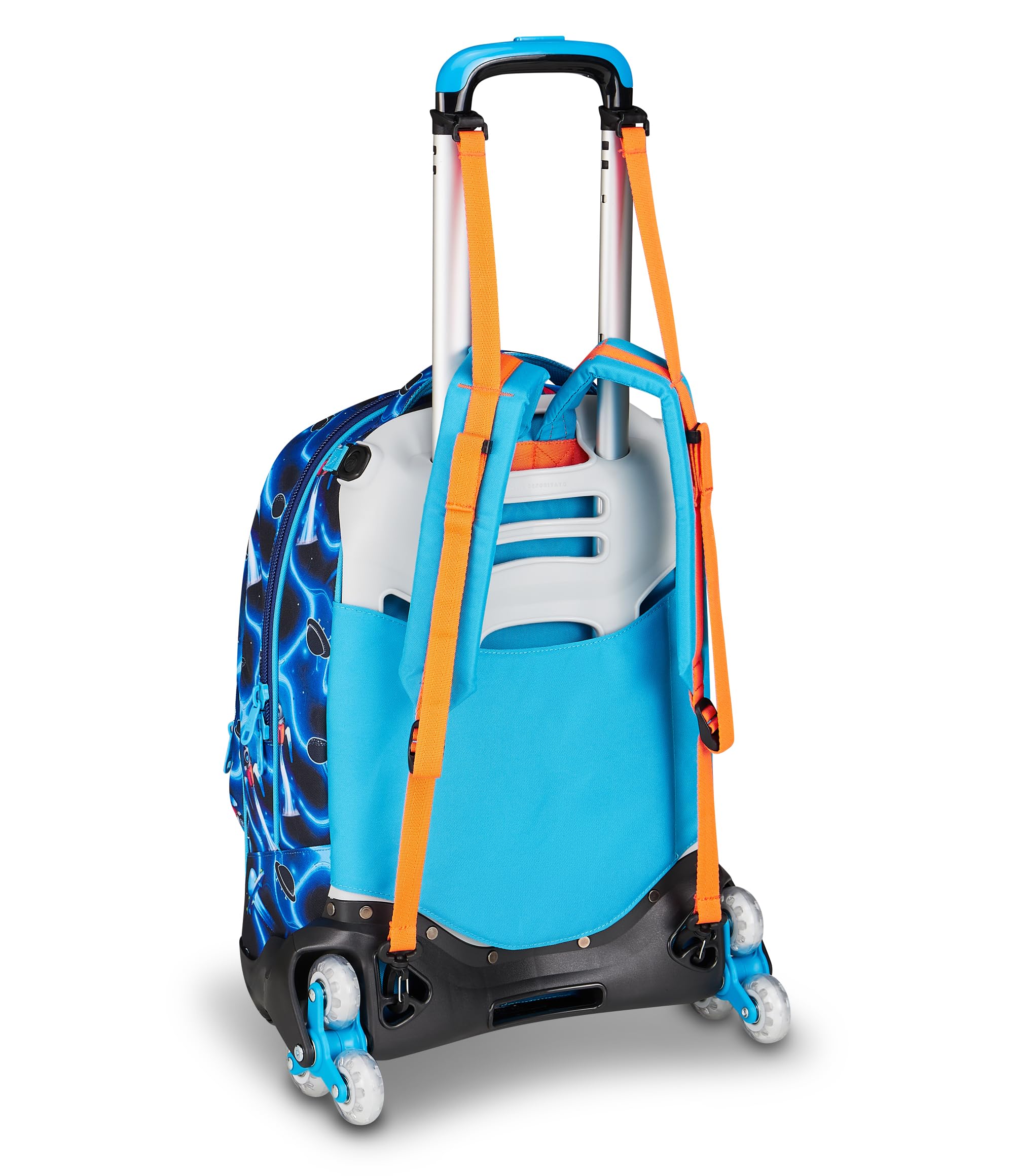 SJ GANG STYLE JAM GANG Trolley Scuola Jack 8 ruote SPACE LED BOY, Blu, 34 L, Scomponibile, Uso Zaino, Cross-over System, Spallacci a scomparsa, Tasca portaborraccia, Elementari e medie, Bambino