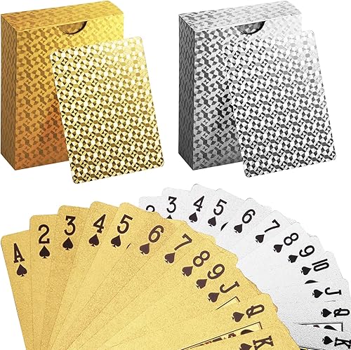 INTEGEAR 2 barajas de cartas de juego, tarjetas de póquer con estampado 3D dorado en relieve de plástico PET impermeable cartas de juego de trucos