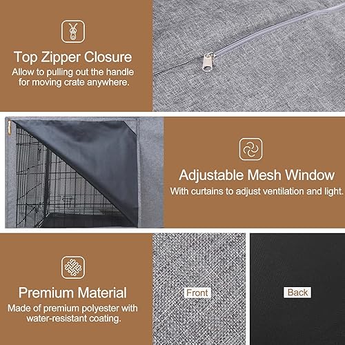 Miniatura 5 de HiCaptain Funda Transpirable para Jaula de Perro de 36 Pulgadas, Funda para Perrera Duradera de Servicio Pesado, Paneles con Doble Cremallera,