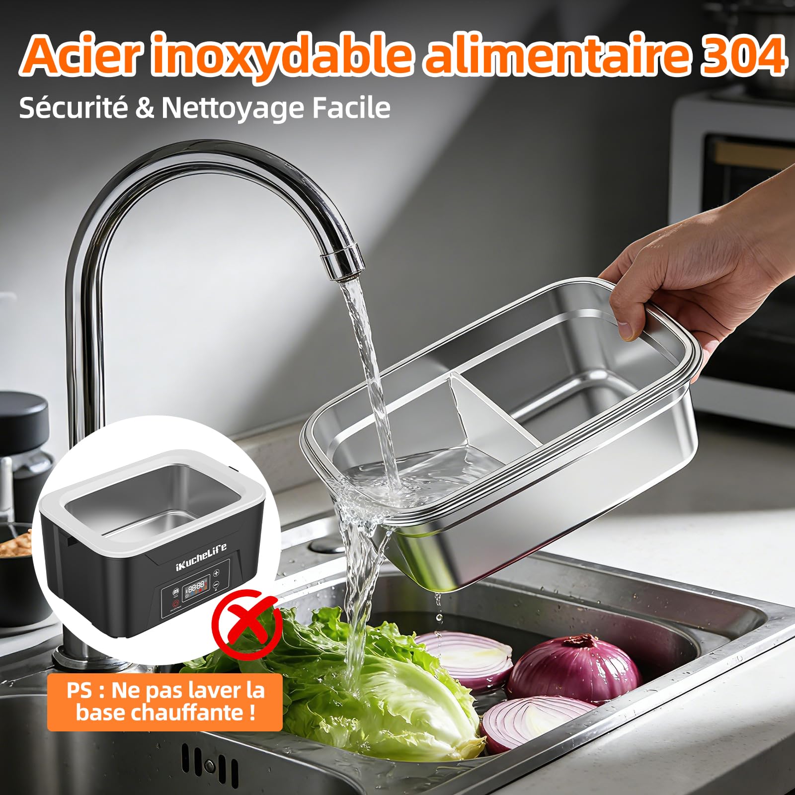 Gamelle Chauffante 100W Lunch Box Chauffante Electrique | 1,2L aveBatterie Réservation et Réglage Température, Boite Repas Chauffante Inoxydable 5 Modes pour Bureau Voiture Cuisine