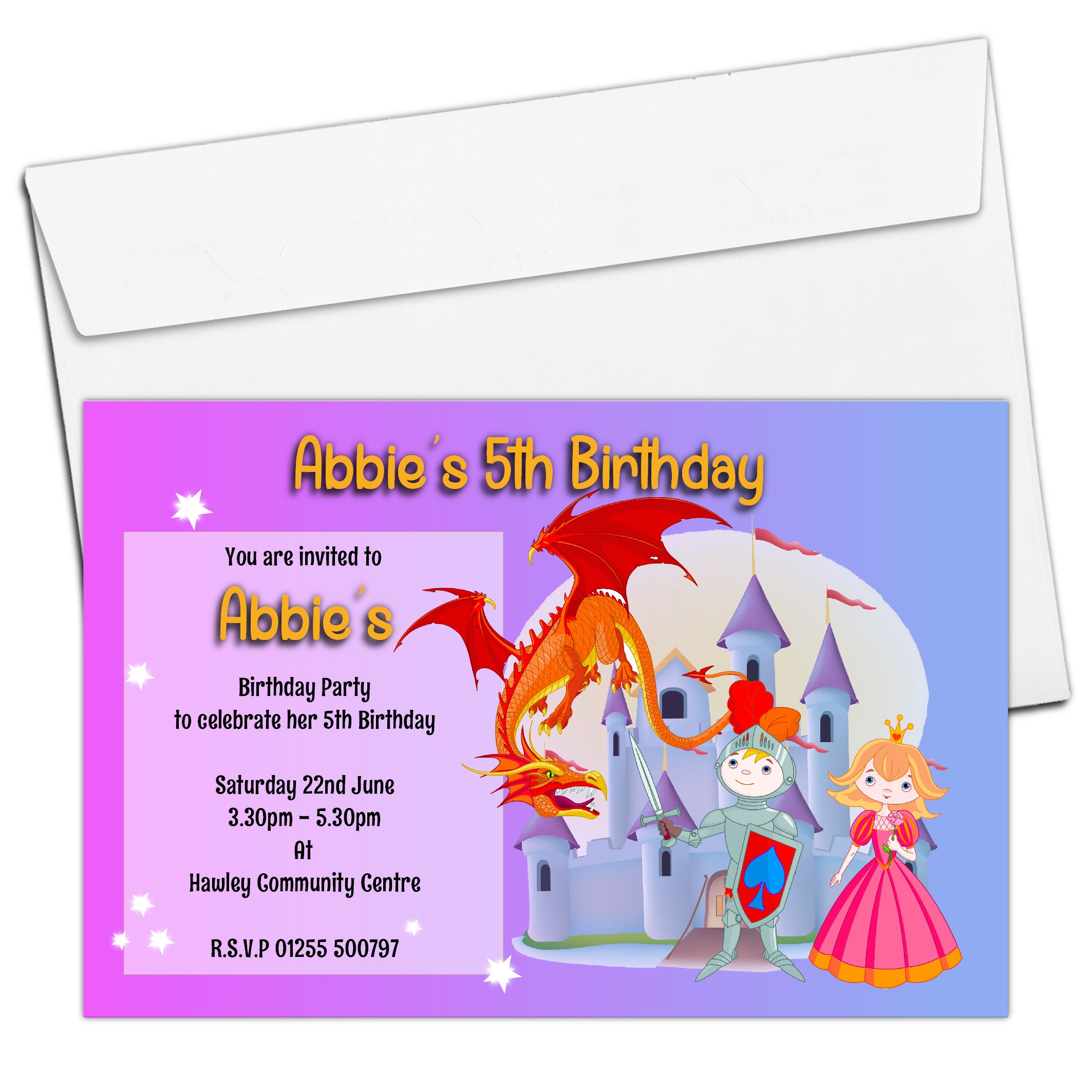 Invite Designs Ltd 10 Personalised Knights and Princess Birthday Party Invitations N31 ANY AGE Boys Girls