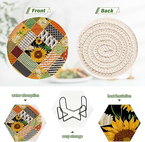 Miniatura 4 de Cup Coasters Set of 6 with Holder Drink Coasters for Tabletop Protection Aesthetic Coasters for Desk Porta Vasos para Mesas Retro Floral Buffalo