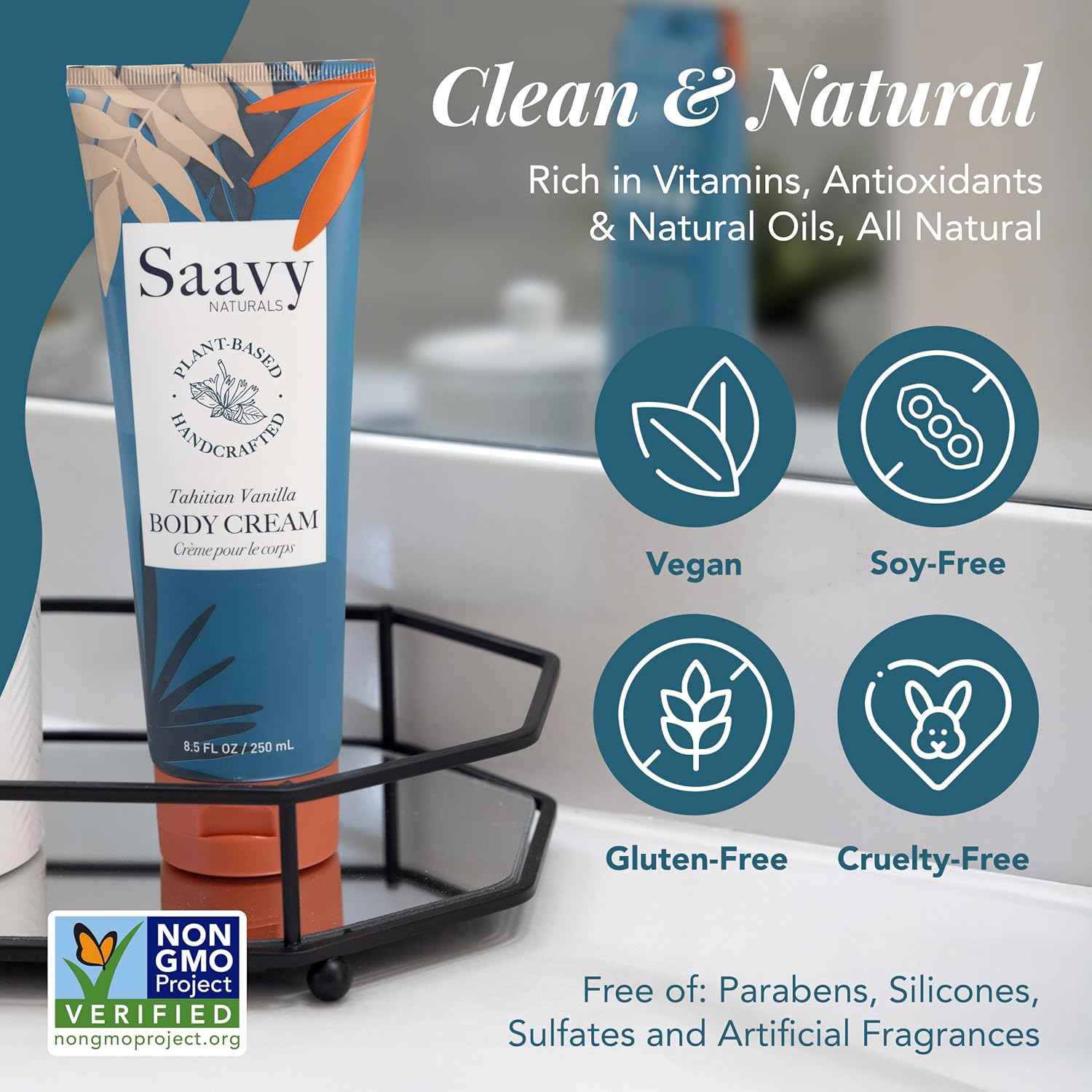Saavy Naturals Deeply Hydrating Body Cream for Dry Skin – Nourishing Shea Butter, Plant-Based & Sustainably Sourced – Tahitian Vanilla – 8.5 fl oz, 2 pack - Image 4