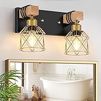 Vista 10 de FadimiKoo Lámparas de Tocador de Baño Estilo Granja de 2 Luces, Iluminación de Baño de Madera Sobre Espejo, Apliques de Pared Rústicos Negros