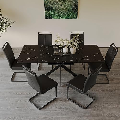 Miniatura 40 de Juego de mesa de comedor moderno para 6, juego de mesa de comedor de cocina expandible, juego de mesa de comedor de mármol sintético, juego de mesa