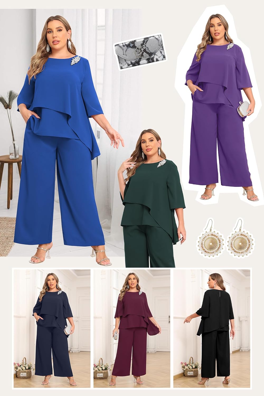 AOVDE Plus Size Pant Suits Mother of Bride Dressy Pant Suits 2 Piece Outfits with Pockets for Women Wedding Guest - Image 4