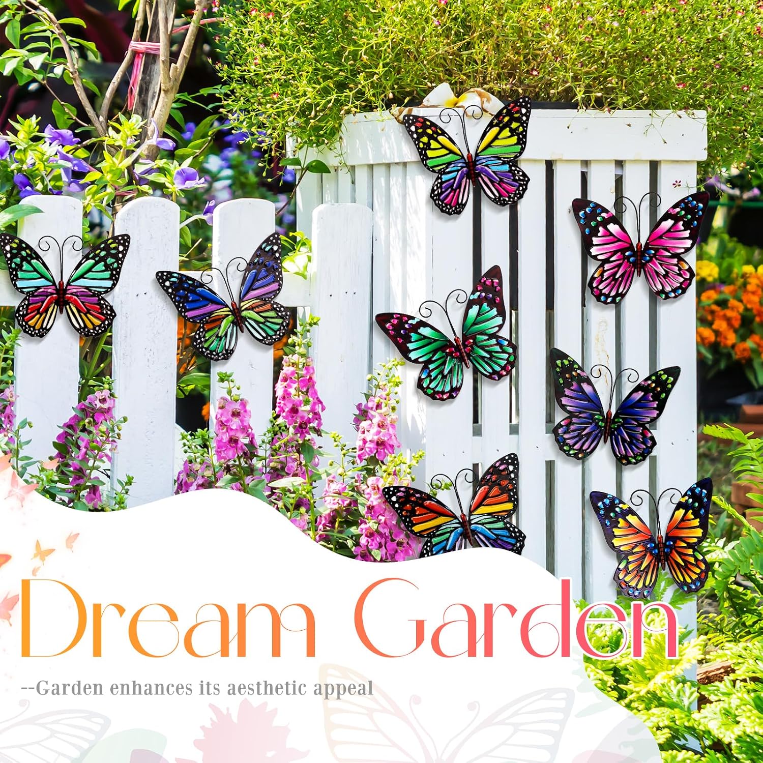Jetec 8 Pcs Metal Butterfly Wall Decor 6.5 Inch Outdoor Butterflies Wall Art Sculpture 3D Butterfly Hanging Decoration for Spring Outside Fence Garden Yard Home Patio Balcony(Cute Style)