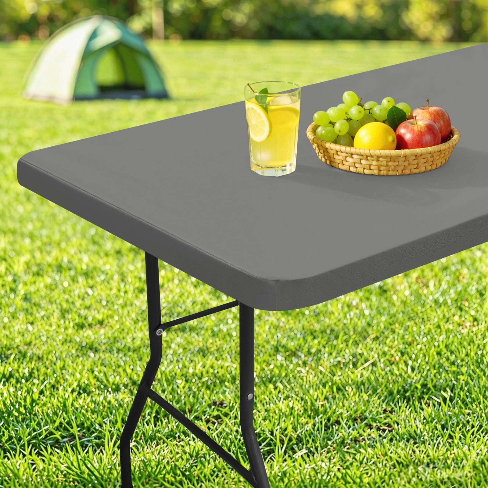 homing Rectangle Table Cloth Cover 6 Foot Grey Elastic Fitted Tablecloth — image 1