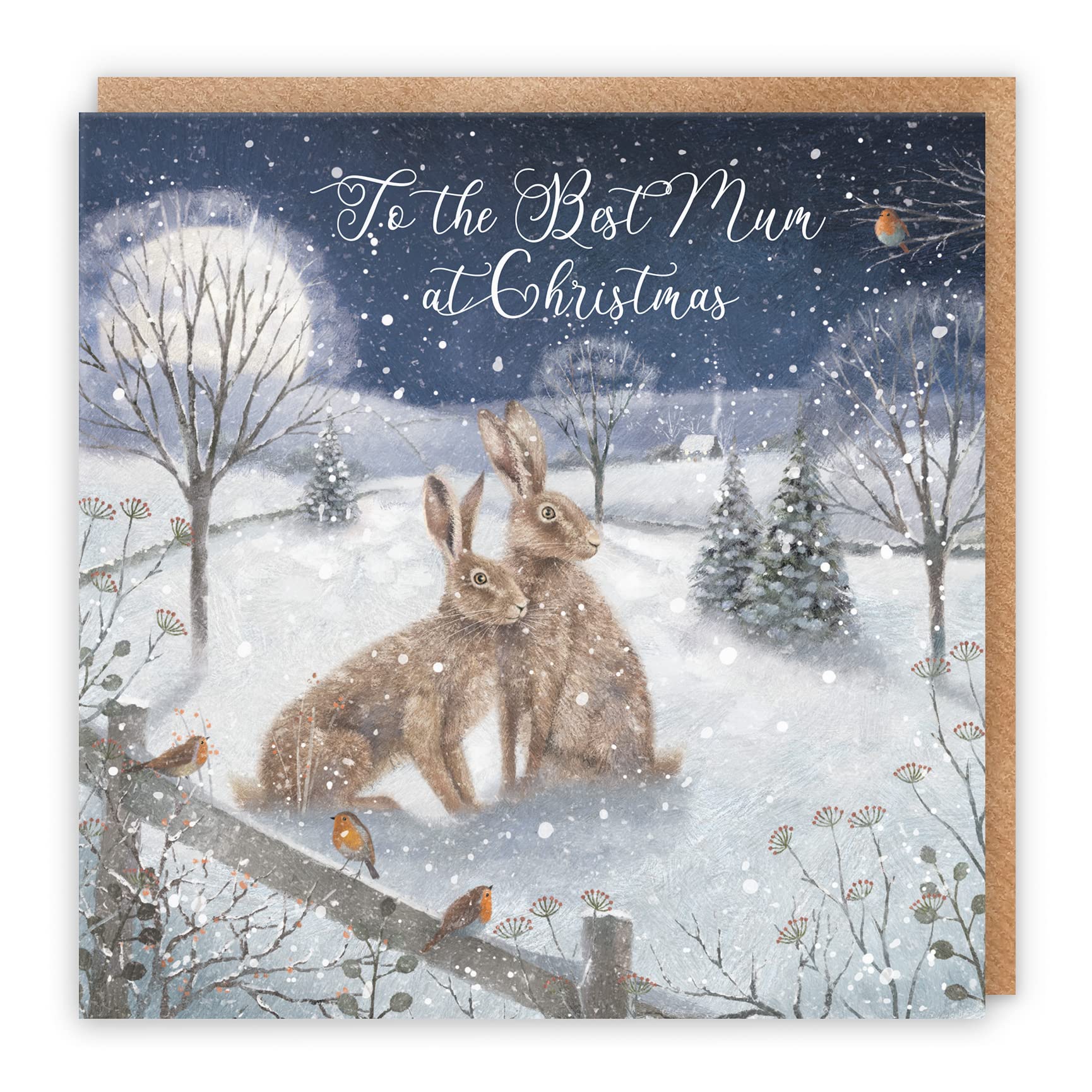 Hunts England, Best Mum Christmas Card, 'Snowy Hares', To The Best Mum At Christmas, Milo's Gallery Collection