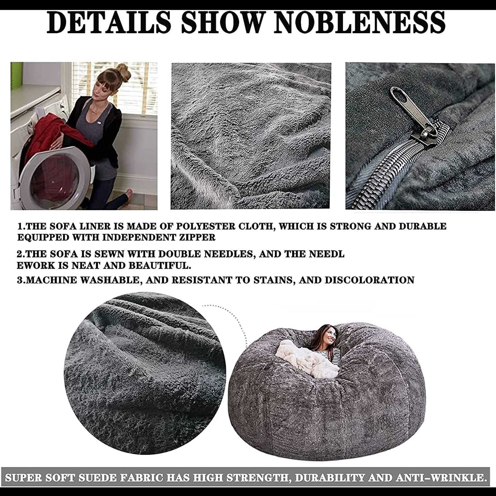 Sitzsack-/Stuhlbezug, riesiger Sitzsack-Sofabezug, weich und bequem, flauschiges Fell, Sitzsack-, Bett-Sofa-Bezug, faules Sofa, Liegestuhl-Kissenbezug, Himmelblau, Kingsize-Bett
