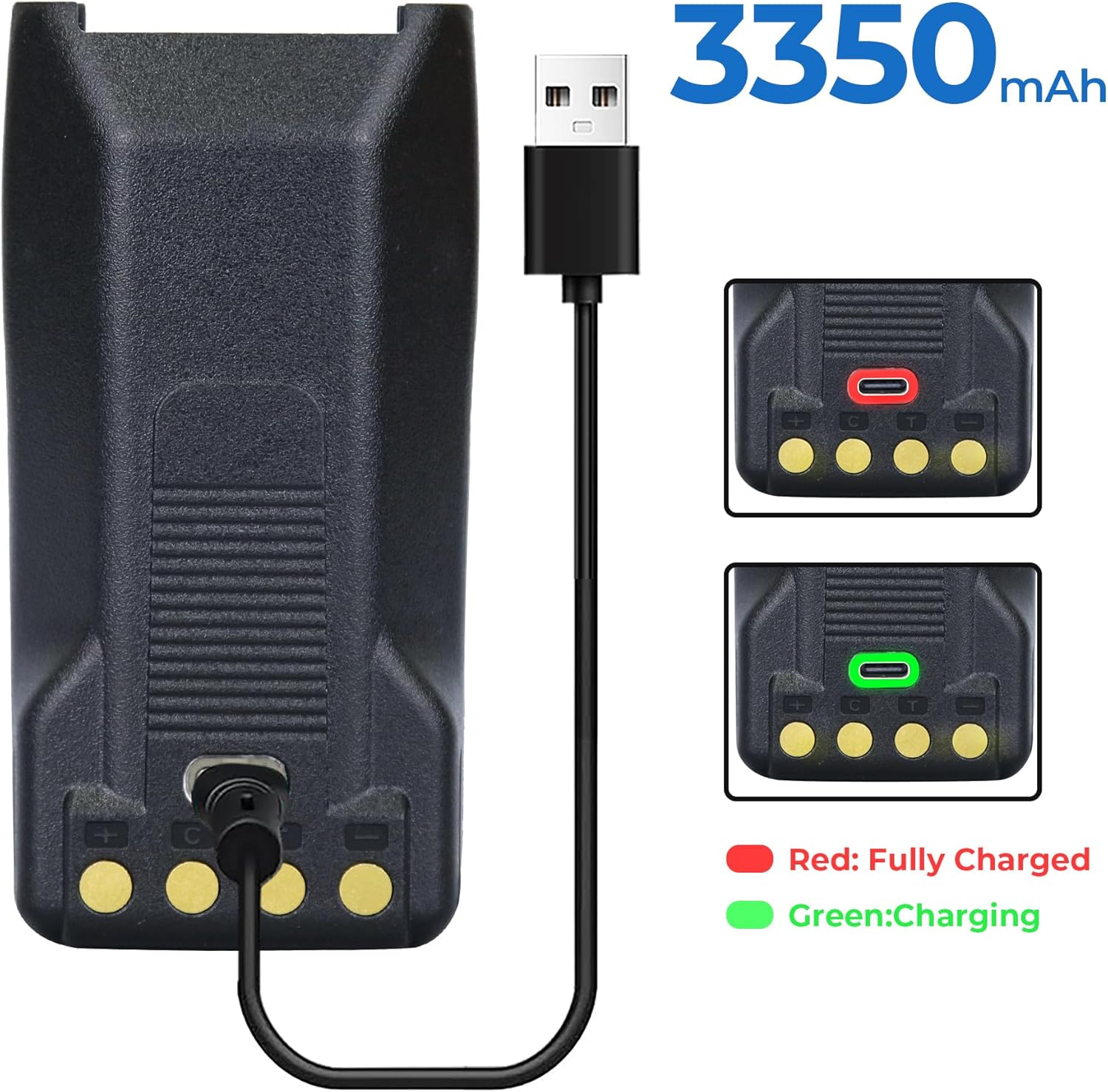 3350mAh BL2608 Battery, Type-C Rechargeable, Compatible with Hytera TC800M TC700 TC700U TC700V TC710 TC720 TC780 TC780M TC780U TC780V Radio, Replacement for BL2102Li BL1801 BL1703Li