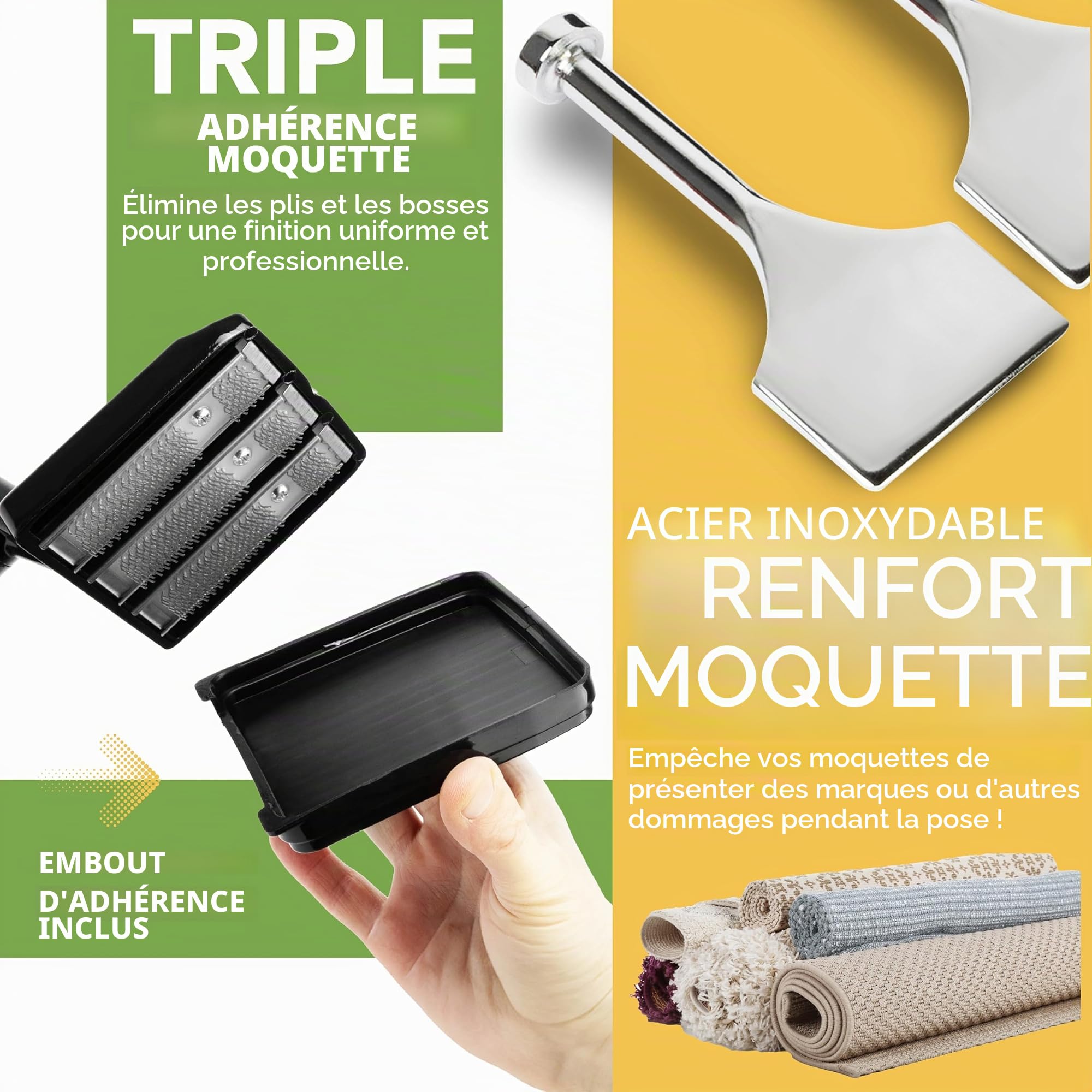 BLOSTM Kit de civière de tapis – Zéro plis pour tapis et genoux, outil de traversin de tapis et tondeuse à moquette pour tous les types de moquette, coup de tapis de qualité professionnelle avec