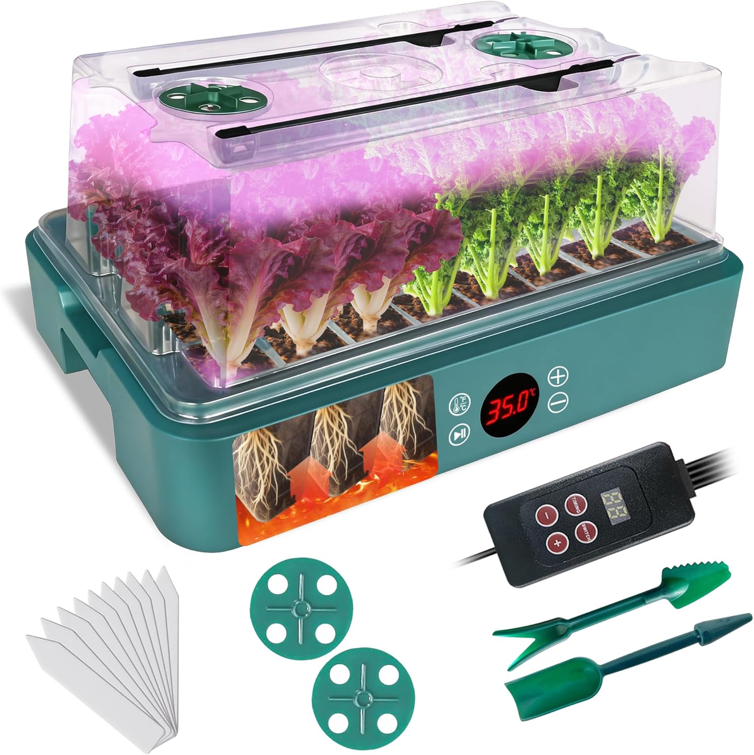 Seed Starter Kit with Grow Light, Humidity Dome & Integrated Heating Tray - Digital Temperature Control, Smart Germination Kit for Indoor Seed Starting