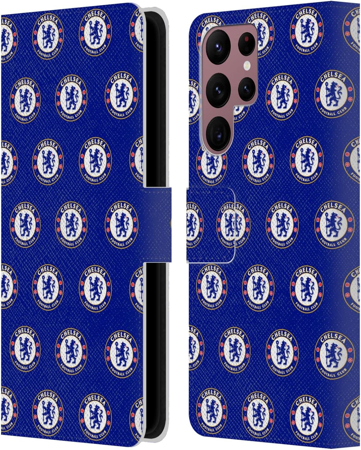 Head Case Designs Officially Licensed Chelsea Football Club Halftone Crest Leather Flip Case Compatible with Samsung Galaxy S22 Ultra 5G