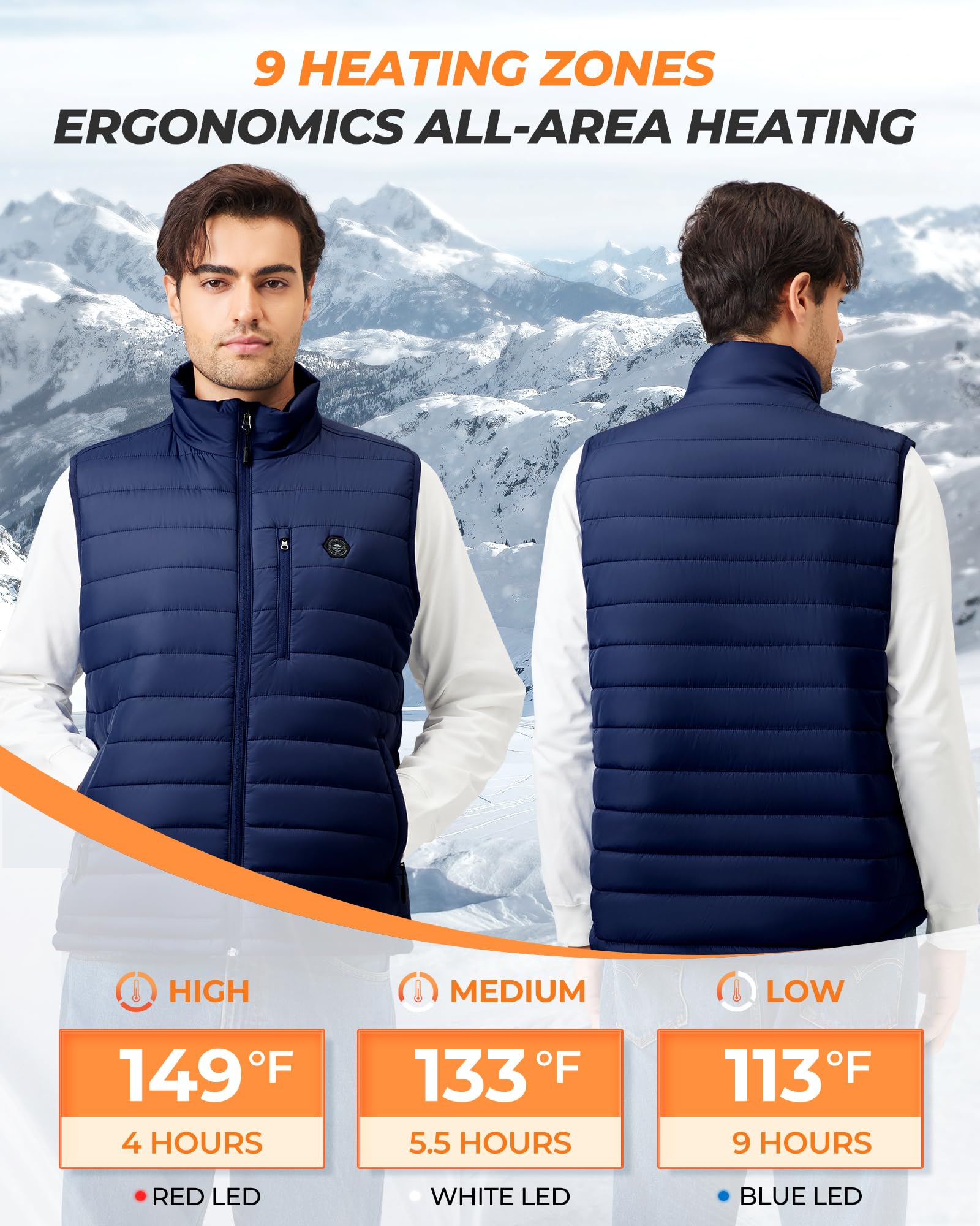 Gilet Riscaldato Uomo con Batteria da 16000mAh - Gilet Riscaldato con 9 Zone di Riscaldamento e 3 Temperature Regolabili, Gilet Riscaldato per Attività Outdoor Moto Ciclismo,3XL