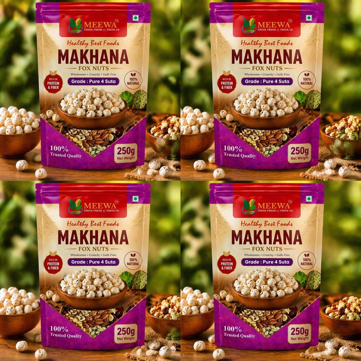 MEEWA MAKHANA 1 KG | PACK OF 4 X 250 GRAMS | MEDIUM SIZE, 4 SUTA | REUSABLE ZIP LOCK POUCH PACK|-image-9