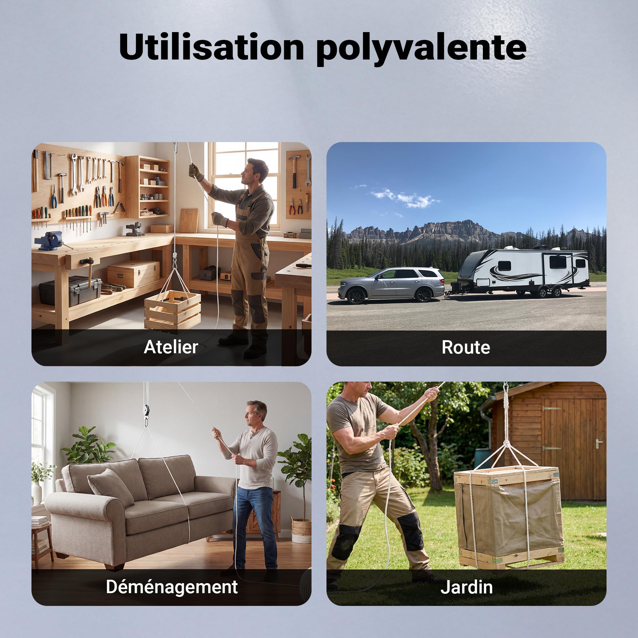 XPOtool Palan manuel - Charge max. 180 kg - avec Câble Bowden universel de 20 m - Hauteur de levage max. 3 m - Treuil avec Poulie de guidage