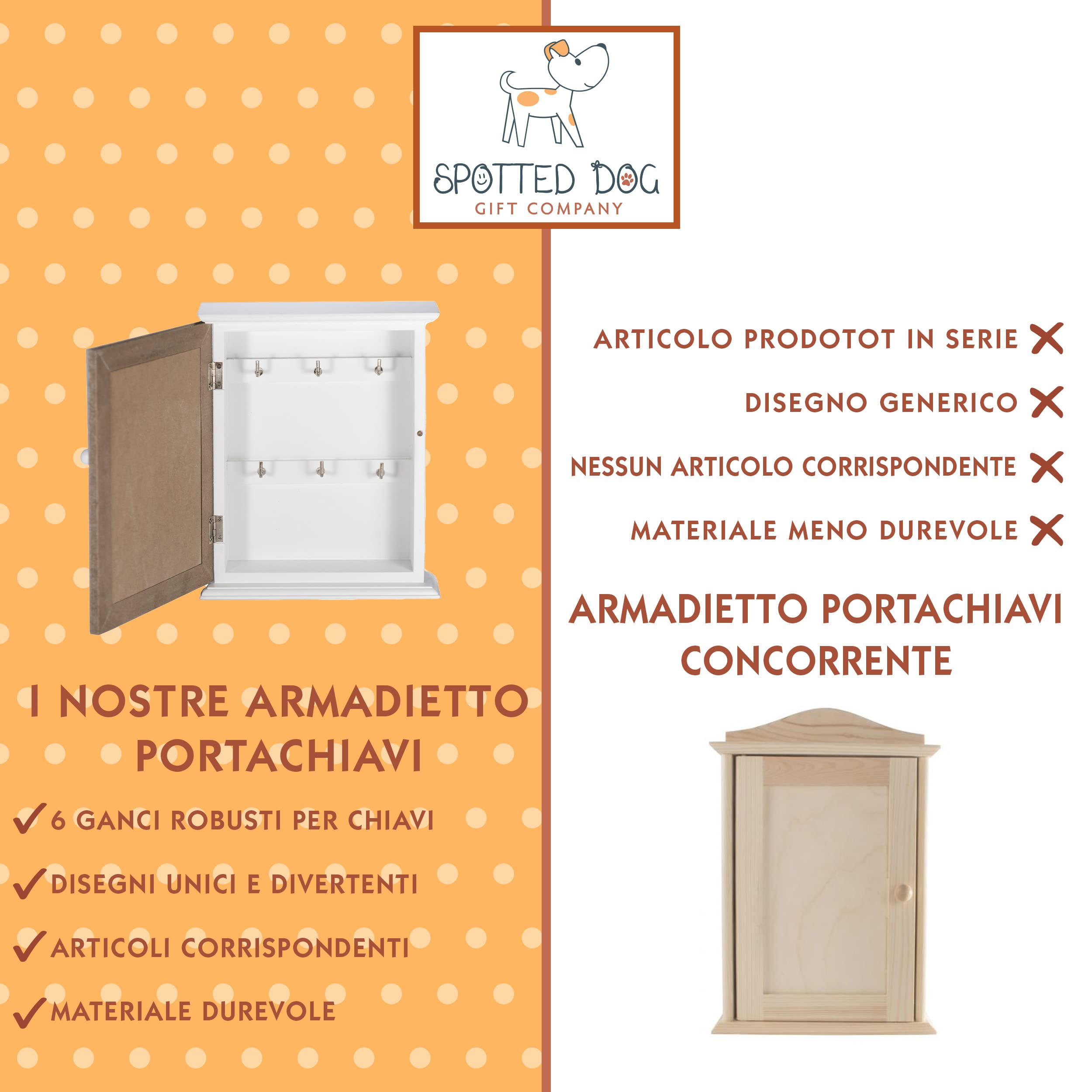SPOTTED DOG GIFT COMPANY - Armadietto portachiavi da parete con motivo gatto e scritta Home Sweet Home - decorazione per l'ingresso - con 6 ganci - in legno - naturale/bianco