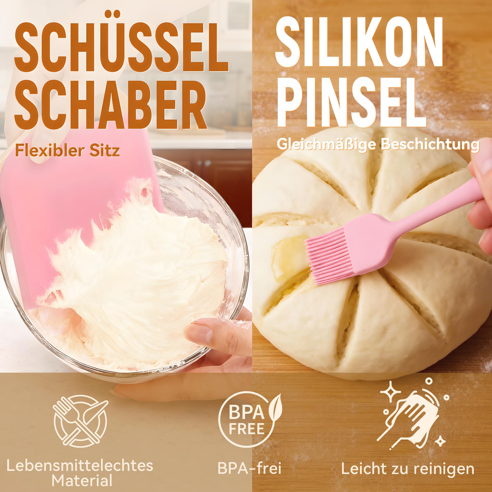 Brot Gärkorb Sauerteig Starter Set,25 cm & 23 cm Proofing Basket Bread Baking with Sourdough Starter Glass, Bread Baking Starter Set Large Gift for Beginners, Bakers (Pink)