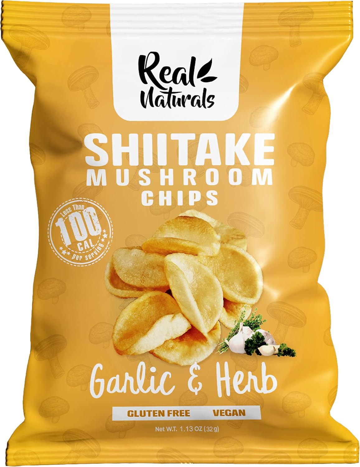 Real Naturals Shiitake Mushroom Chips, Garlic and Herbs, Non GMO, Low