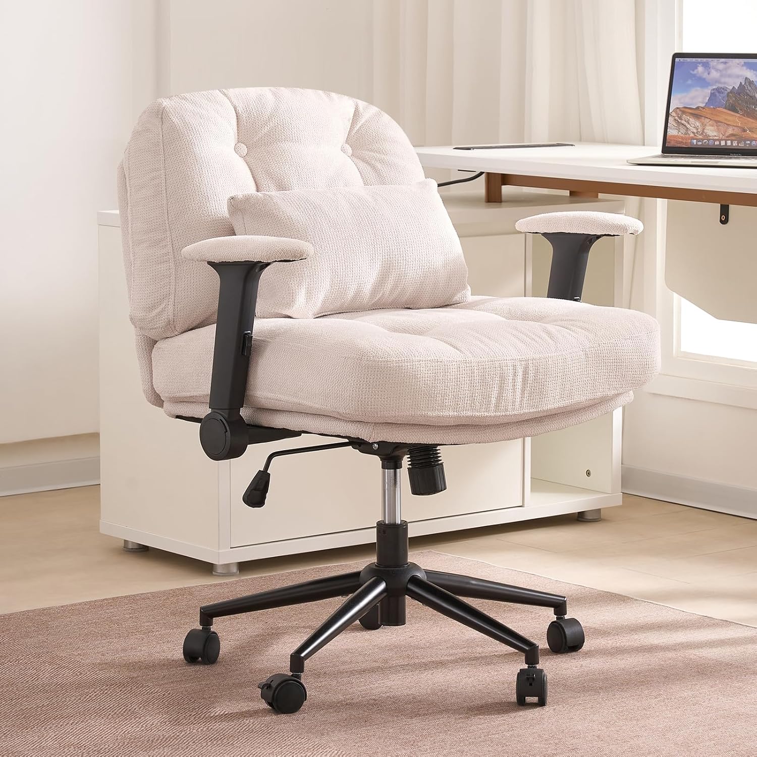 Criss Cross Chair with Wide Seat & Lumbar Support Pillow - Adjustable Armrest Office Chair with Lockable Wheels for Home Vanity, Orange