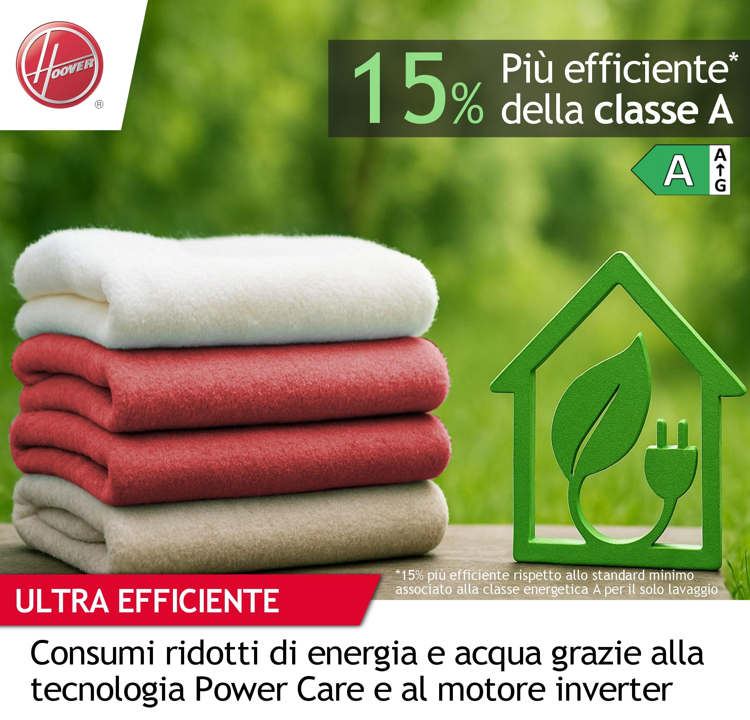 Hoover H-WASH 500 pralka 9 kg, wolnostojąca, ładowana z przodu, klasa A-15%, 1400 obr./min, Wi-Fi + BLE, aplikacja hOn, silnik falownika BPM, 54 x 85 x 60 cm (szer. x wys. x gł.) cm), biały-HW49AMBC7